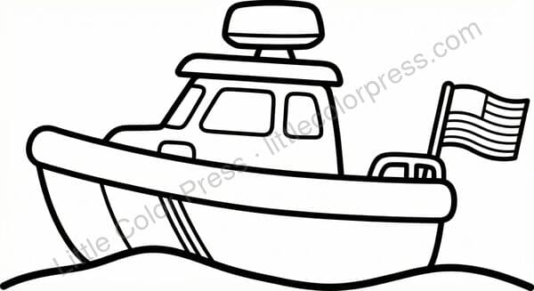 US Coast Guard patrol boat coloring page with radar dome and American flag