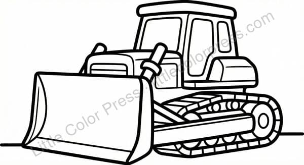 Large bulldozer coloring page with wide front blade and crawler tracks, inspired by Caterpillar D9