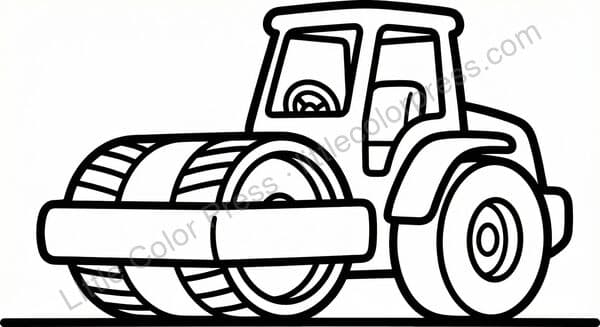Road roller steamroller coloring page with large front drum, inspired by Hamm HD+ 90i