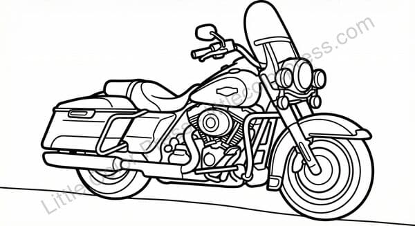 Touring Motorcycle coloring page, inspired by Harley-Davidson Road King